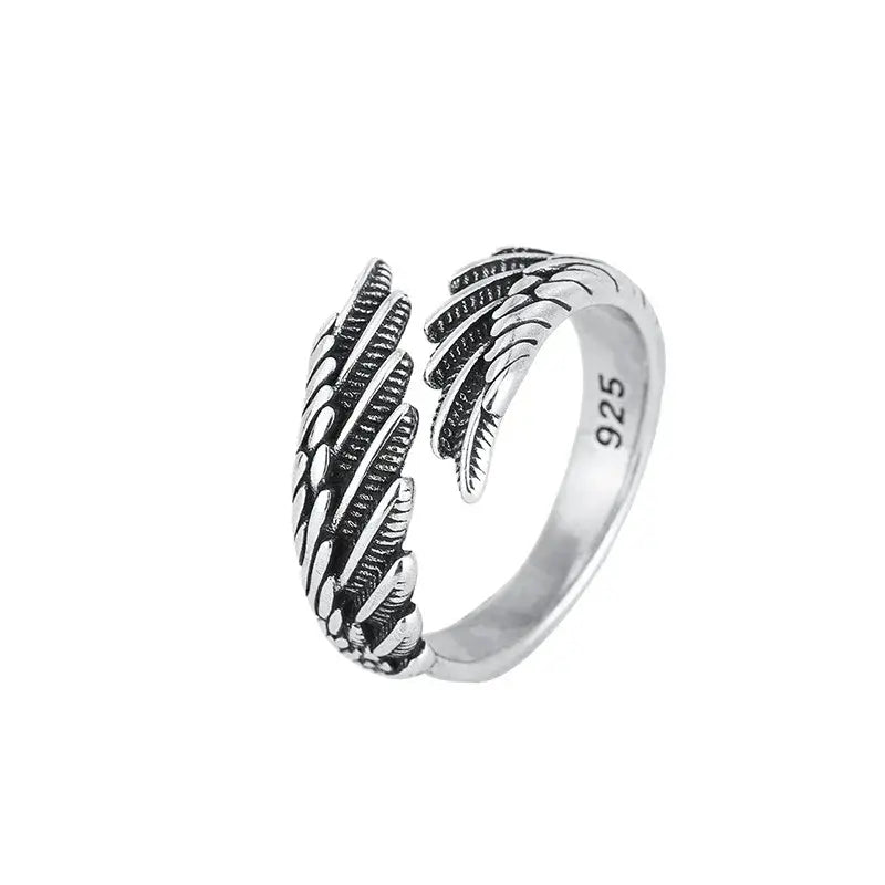925 Sterling Silver Angel Wing Feather Adjustable Rings For Women Engagement Wedding Luxury Jewelry Accessories