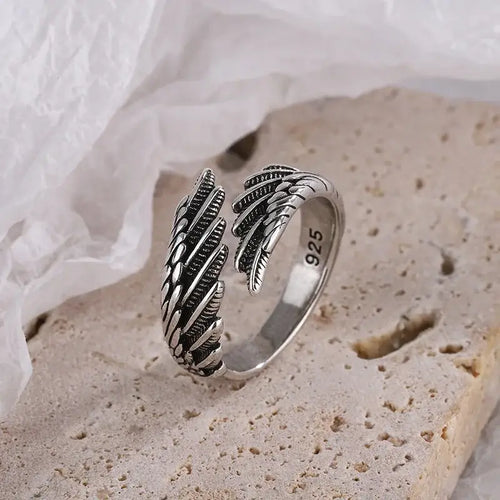925 Sterling Silver Angel Wing Feather Adjustable Rings For Women Engagement Wedding Luxury Jewelry Accessories