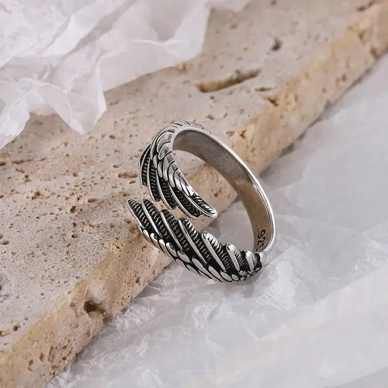 925 Sterling Silver Angel Wing Feather Adjustable Rings For Women Engagement Wedding Luxury Jewelry Accessories