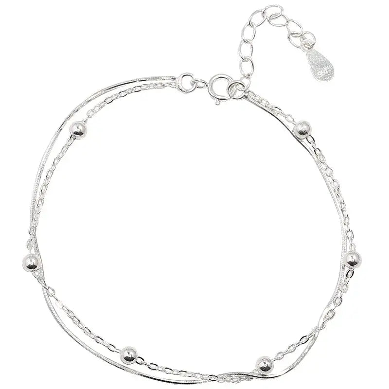 925 Sterling Silver Round Ball Lucky Bracelets Woman Double-Layer Snake Chain Hot Top Quality Jewelry Wedding Jewellery