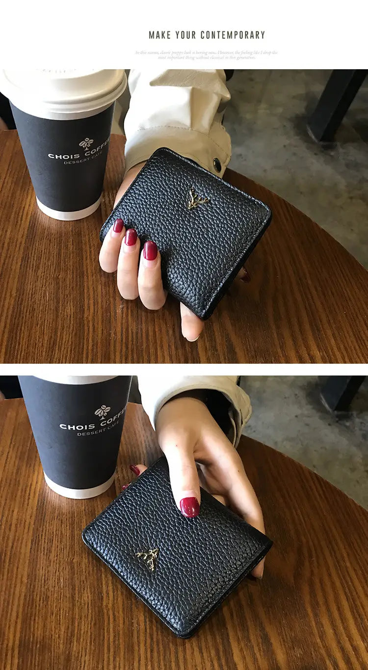 Leather Mini Coin Purse - Women’s Short Folding Wallet