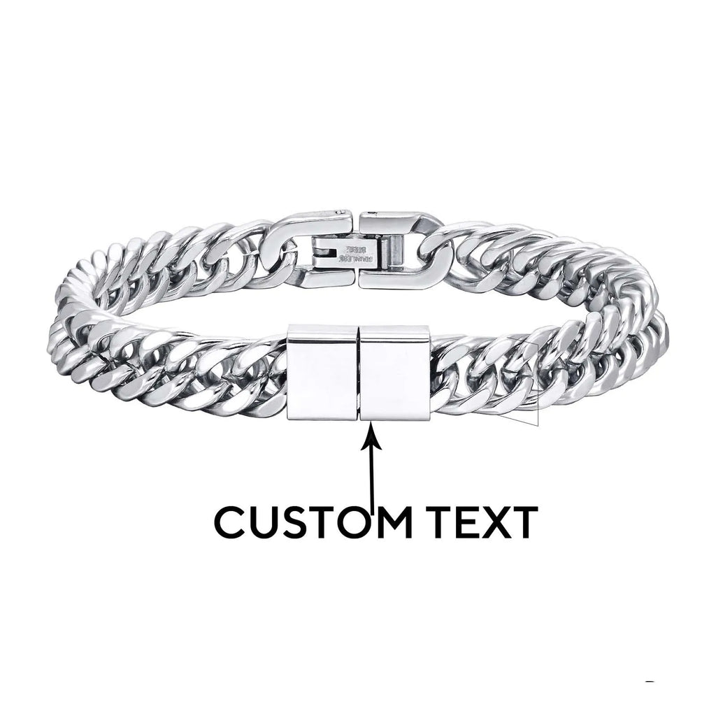 Trendy Punk Custom Name Engraved Text ID Bracelet for Men Cuban Link Chain Stainless Steel Jewelry Friendship Band