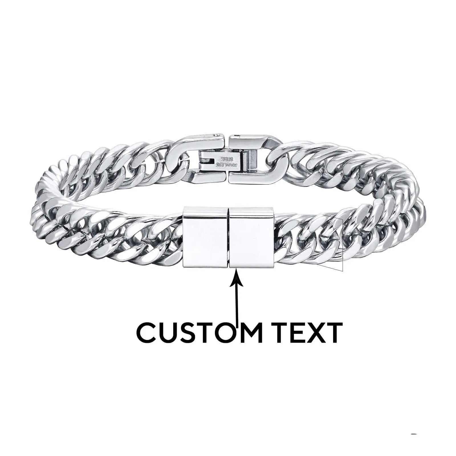 Trendy Punk Custom Name Engraved Text ID Bracelet for Men Cuban Link Chain Stainless Steel Jewelry Friendship Band
