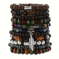 10pcs Vintage Bohemia Men's Bracelets - Fashion Stylish Leaves Wristwear Accessory for Durable Fashion Jewelry Gifts