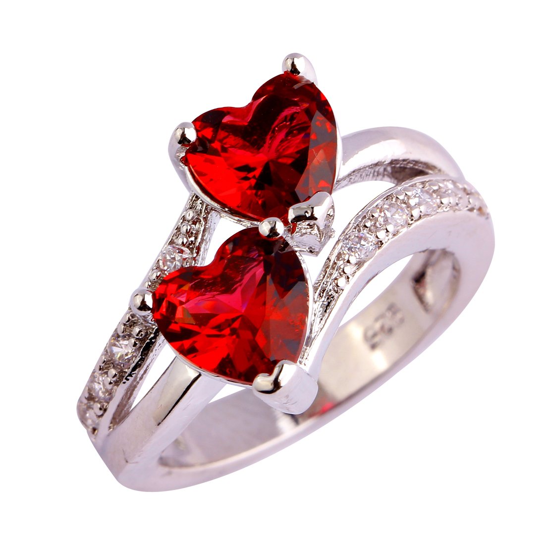 Red Heart Gemstone Double Ring Set - Elegant Women&