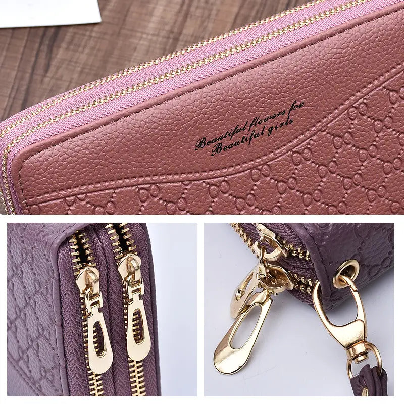 Large Double Zipper Clutch Wallet for Women