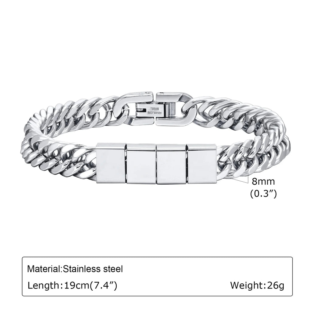 Trendy Punk Custom Name Engraved Text ID Bracelet for Men Cuban Link Chain Stainless Steel Jewelry Friendship Band