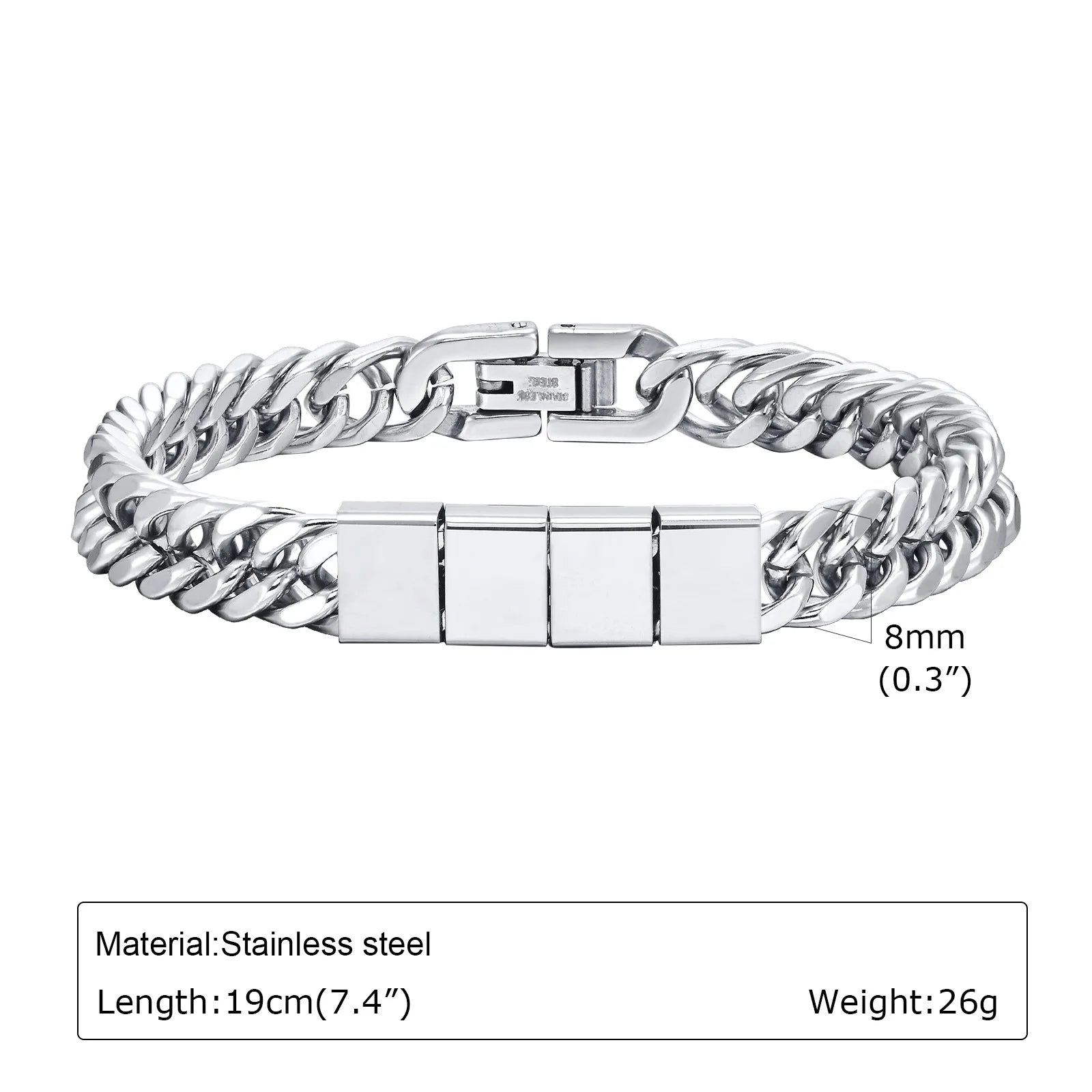 Trendy Punk Custom Name Engraved Text ID Bracelet for Men Cuban Link Chain Stainless Steel Jewelry Friendship Band