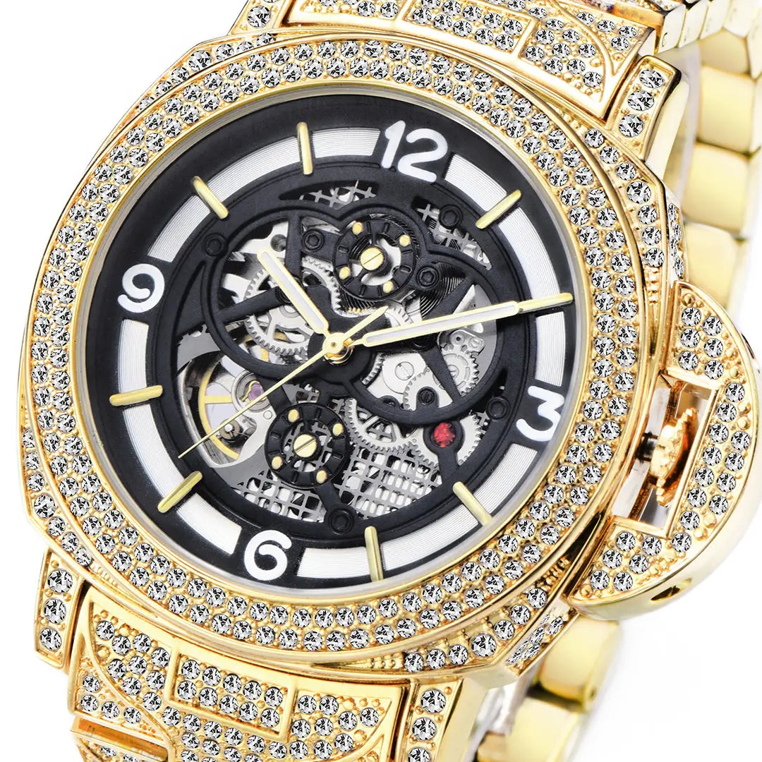 Men's Full Diamond Luminous Hollow Out Bottom Mechanical Watch