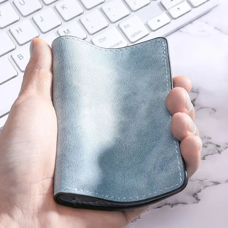 Men's Short Zippered Wallet Dark Blue Color