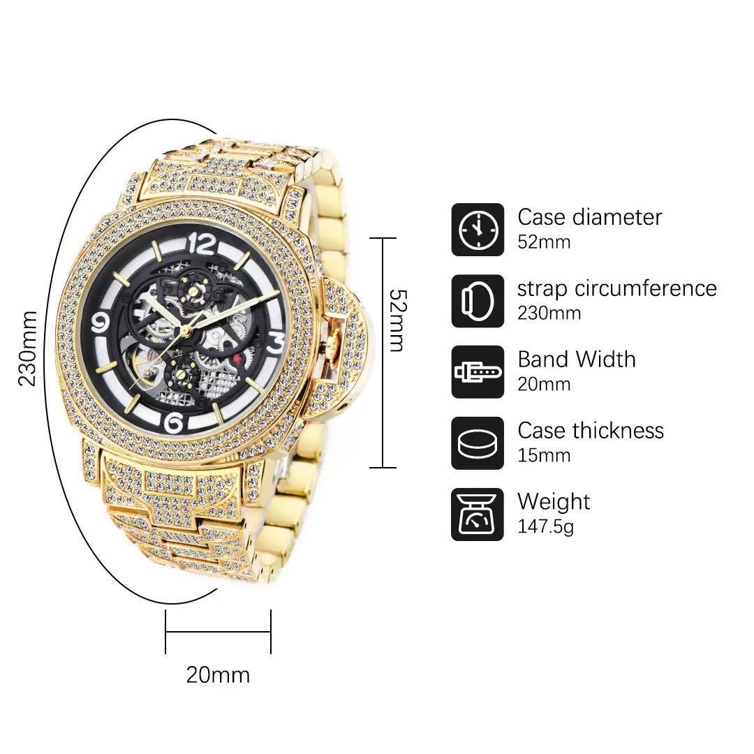 Men's Full Diamond Luminous Hollow Out Bottom Mechanical Watch