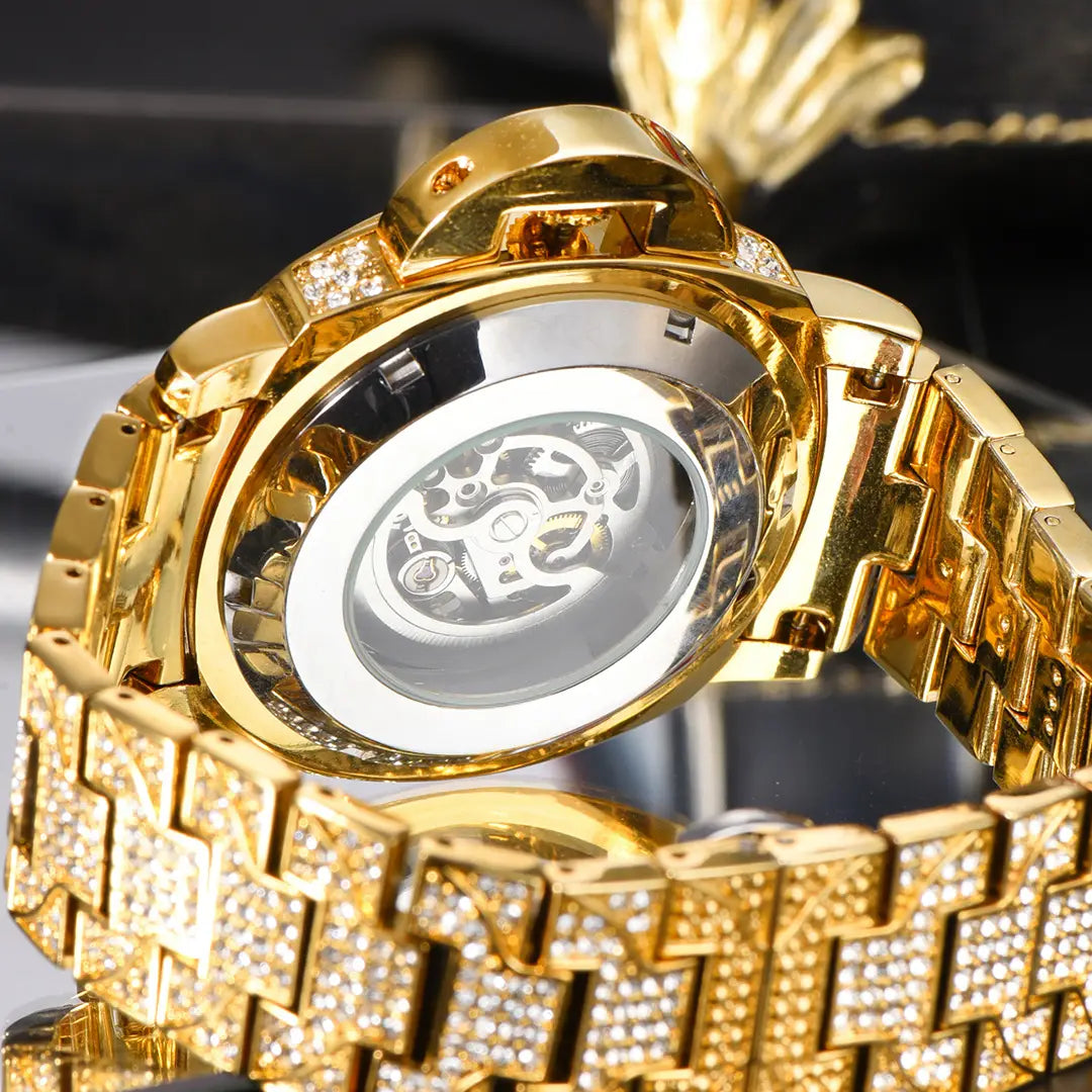 Men's Full Diamond Luminous Hollow Out Bottom Mechanical Watch