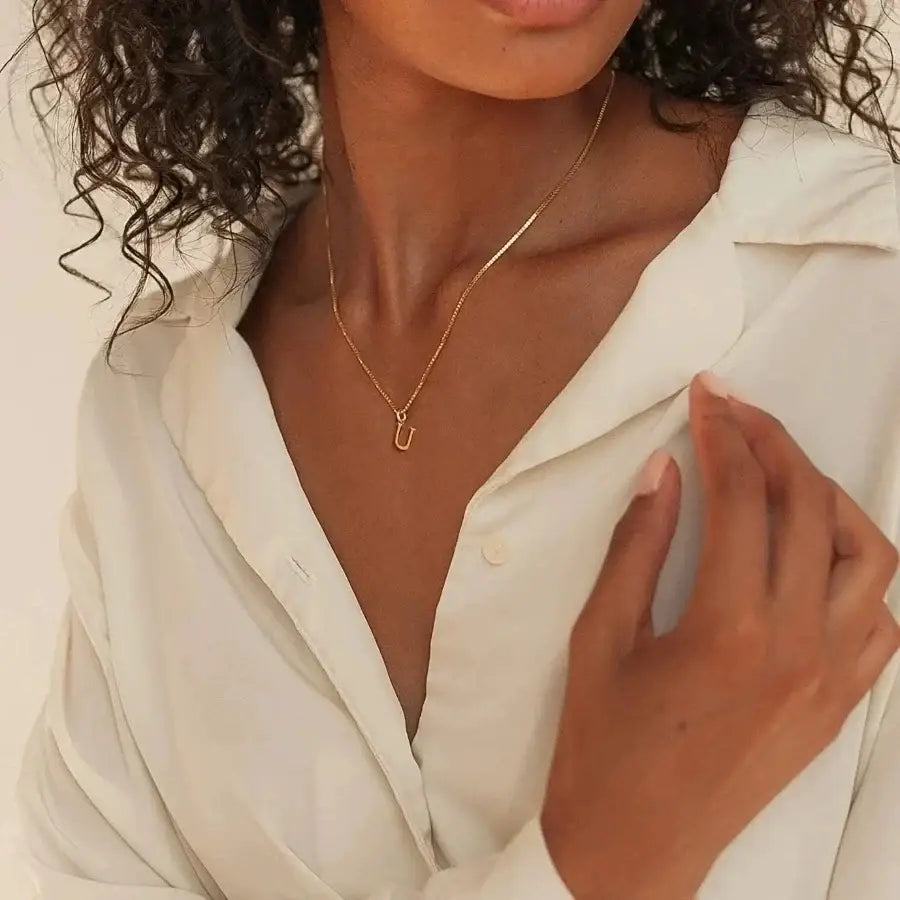 A-Z Initial Necklace 18K Gold Plated Necklace Cute Letter Stainless Steel Necklace for Women - 45cm / U