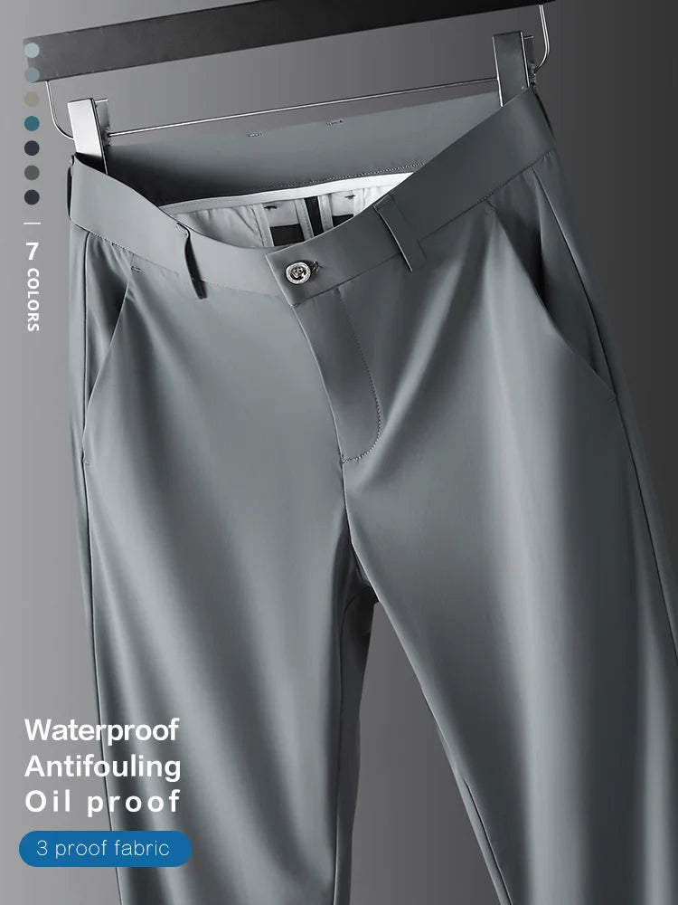 R&z -  Summer Thin Ice Silk Business Pants Men Elastic Waist Classic Work
