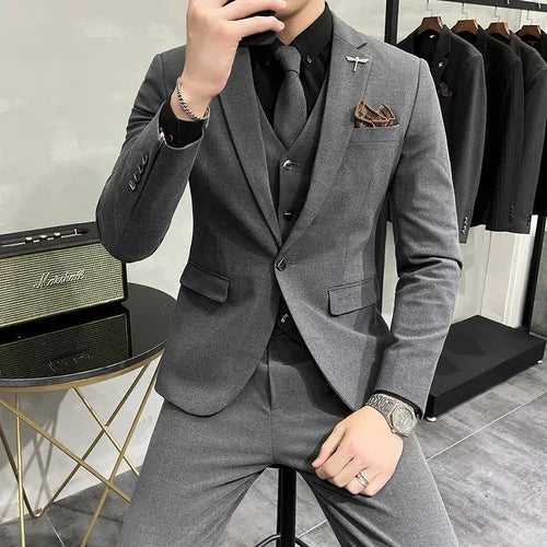 R&z - Jacket + Vest + Pants  High-end Brand Boutique Fashion Solid Color Mens