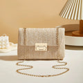 Woven Straw Handwoven Women's Shoulder Bag, Fashion Solid Color Crossbody Purse with Lock Closure