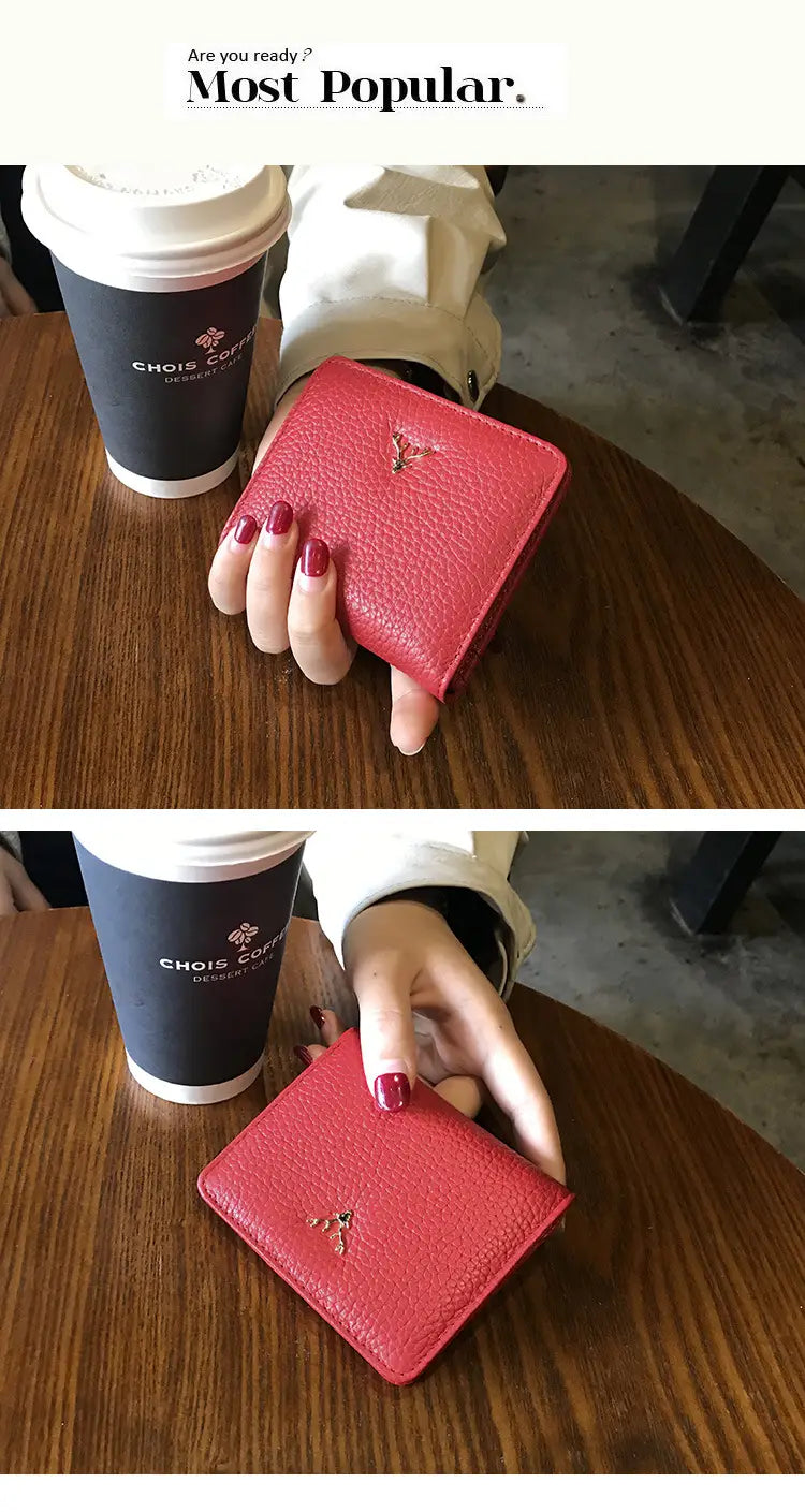 Leather Mini Coin Purse - Women’s Short Folding Wallet