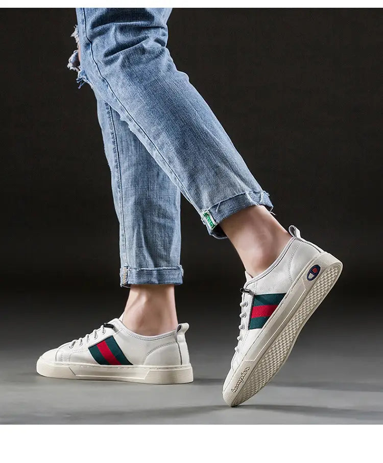 Men’s Casual Leather Sneakers - Trendy White Shoes