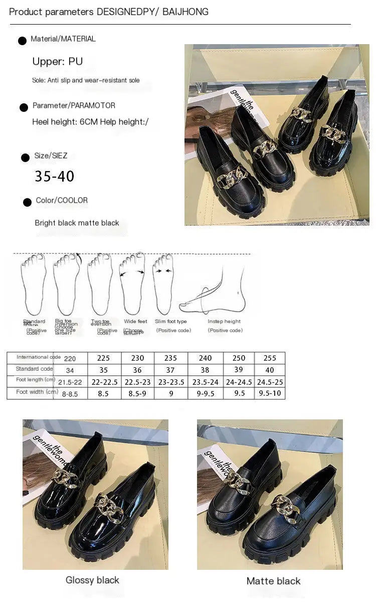 Spring Black Thick Sole Slip-On Boat Shoes for Ladies