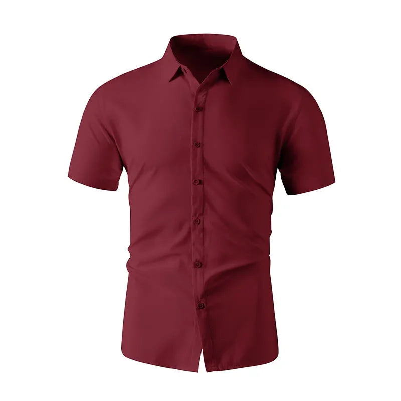 R&z - New Men's Business Casual Solid Color Short Sleeved Shirt for Summer Fashion No Ironing Comfortable and Versatile Top