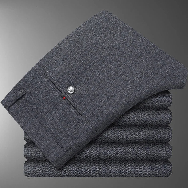 R&z - Casual Suit Pants Men Solid High Waist Straight Office Formal Trousers Mens Classic