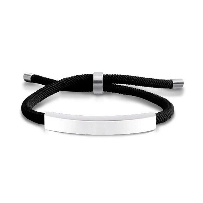 Custom Stainless Steel Bracelet Simple Casual Leather Woven Bracelet Engraved Titanium Leather Bracelet for Men Stainless Steel