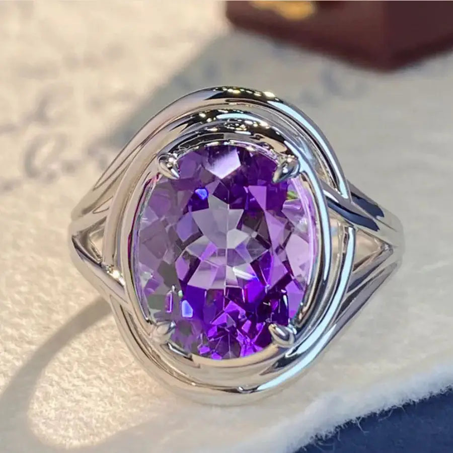 Amethyst Fashion Ring for Women - Purple Diamond Platinum