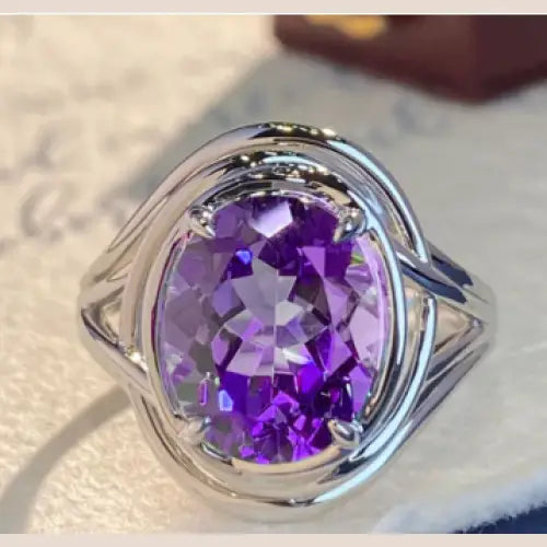 Amethyst Fashion Ring for Women - Purple Diamond Platinum