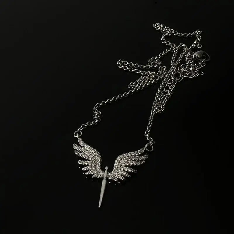 Angel Wings Pendant Necklace for Men Unisex Hip Hop Gothic Punk Clavicle Chain Trendy Classic Gold Silver Neck Jewelry