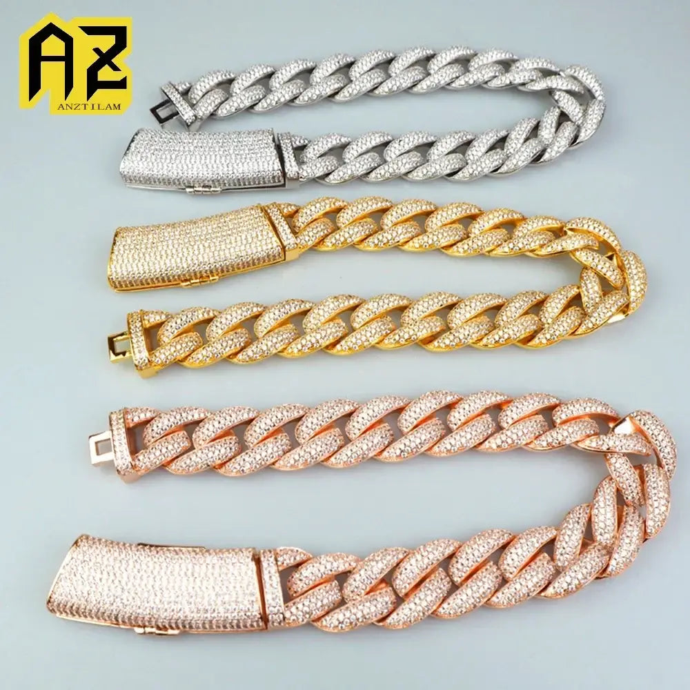 Anztilam 20mm Long Clasp Iced Out Cuban Chain Necklaces for Men Women Bling Zircon Hip Hop Goth Jewelry Drop Shipping