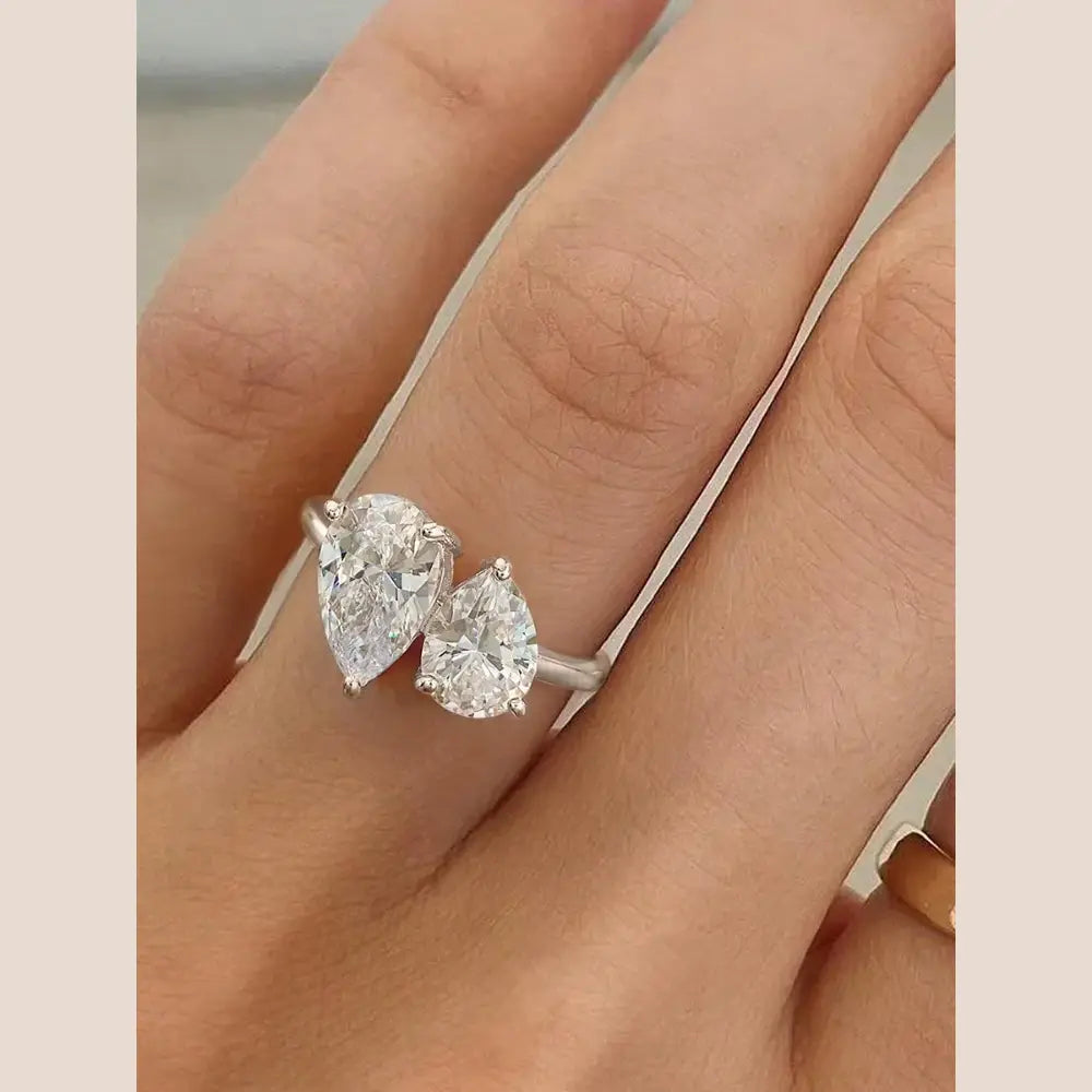Asglam 925 Sterling Silver Simple Classic Zircon Water Drop Ring For Women Engagement Wedding Luxury High Quality Fine