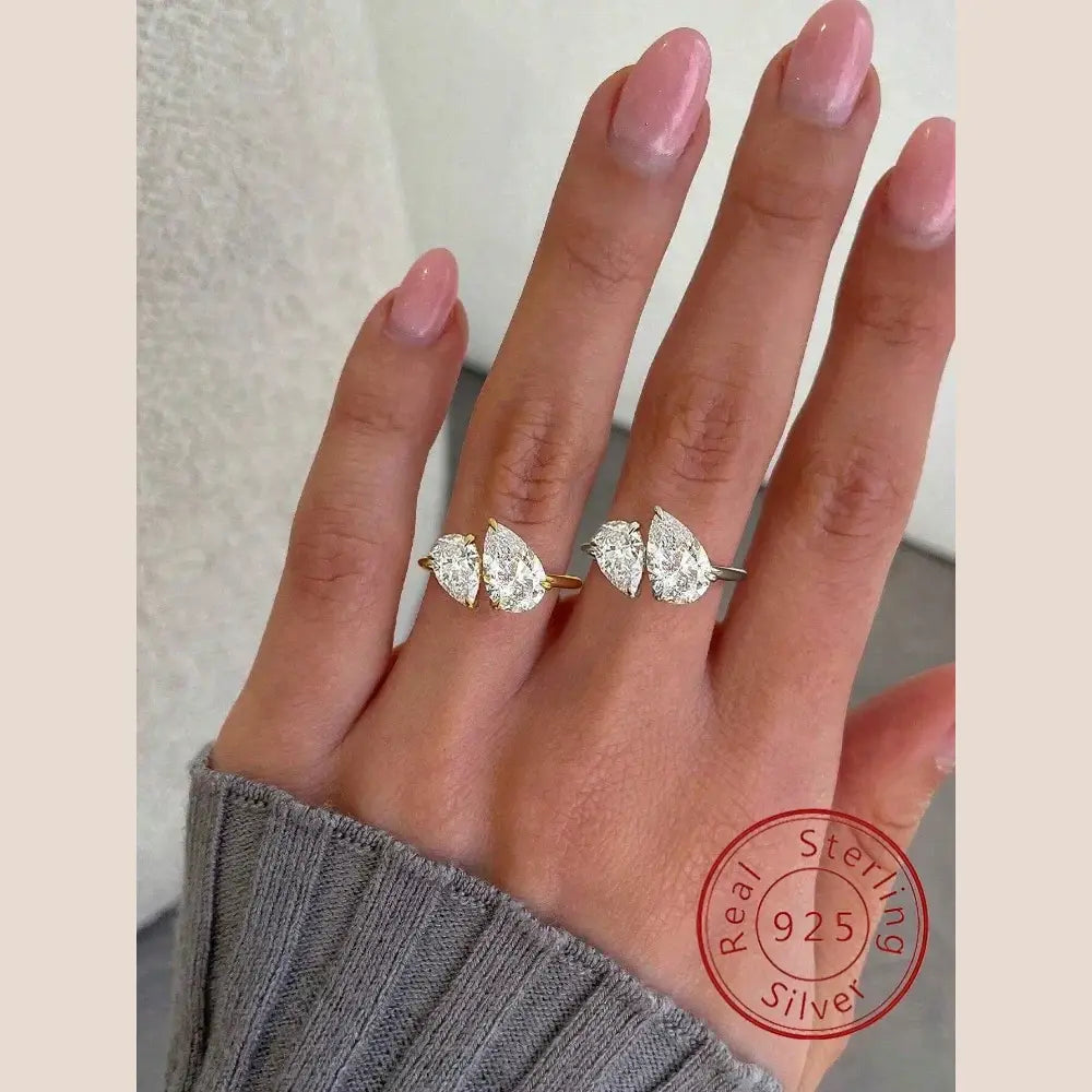 Asglam 925 Sterling Silver Simple Classic Zircon Water Drop Ring For Women Engagement Wedding Luxury High Quality Fine