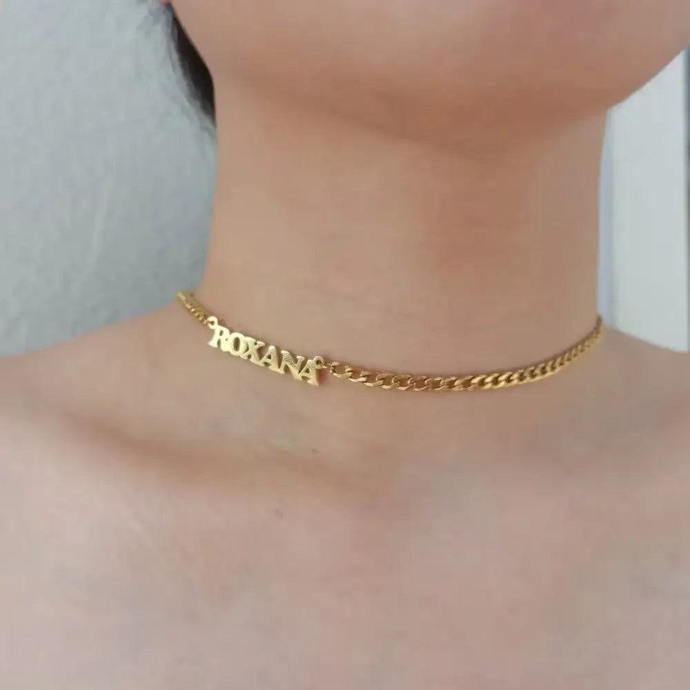 Atoztide Personalized Custom Sideways Name Necklace Stainless Steel for Women Choker Pendant Cuban Chain Birthday