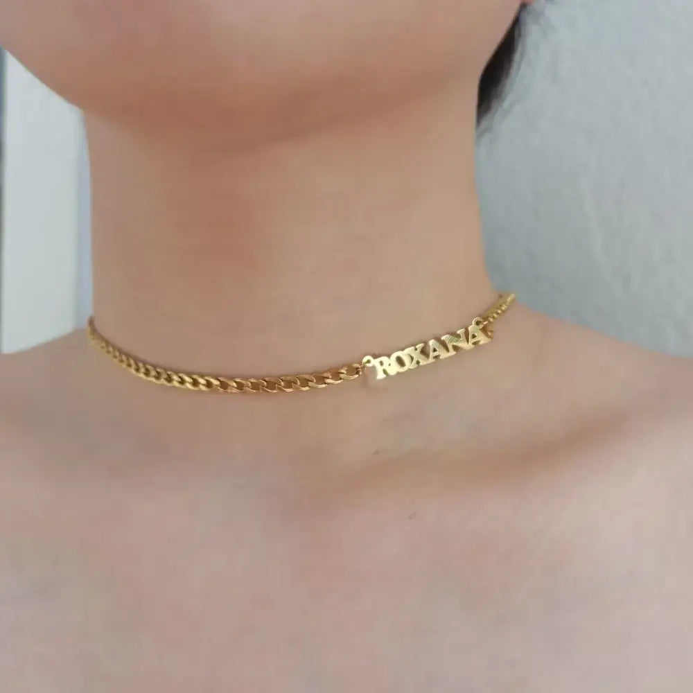 Atoztide Personalized Custom Sideways Name Necklace Stainless Steel for Women Choker Pendant Cuban Chain Birthday