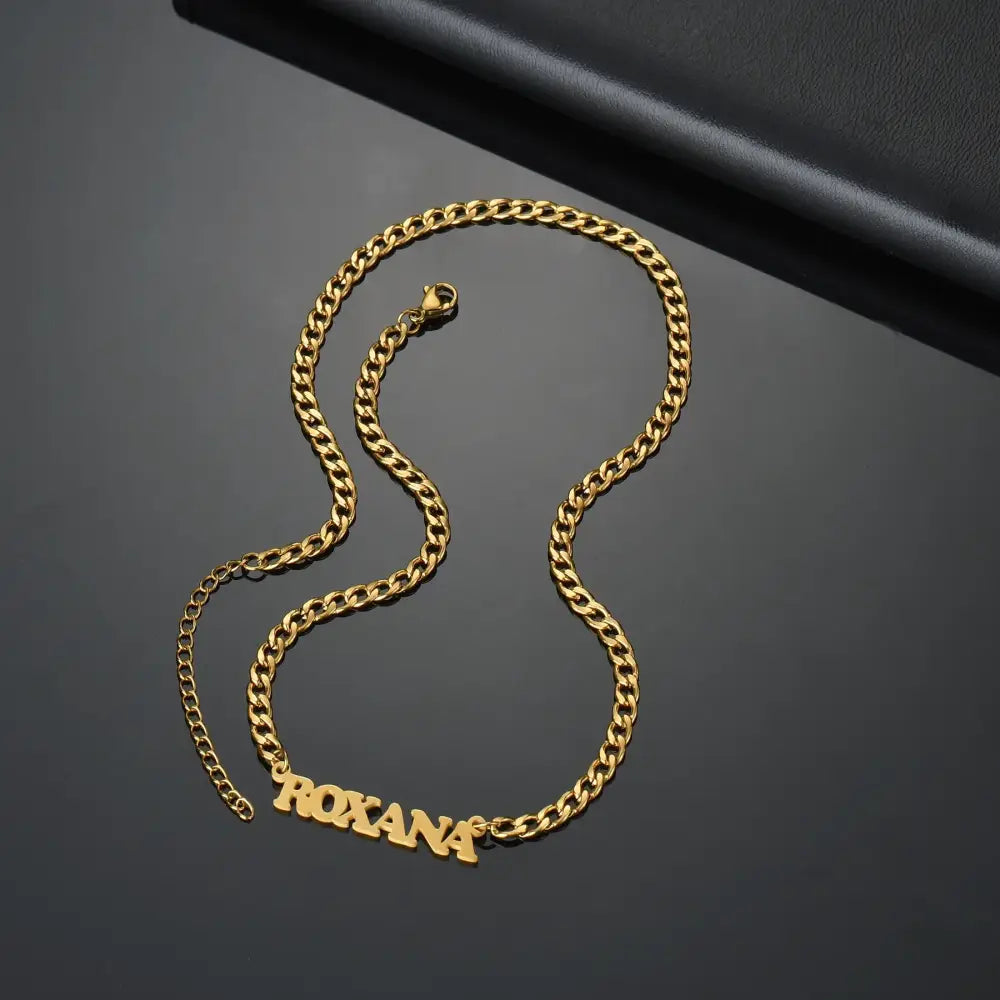Atoztide Personalized Custom Sideways Name Necklace Stainless Steel for Women Choker Pendant Cuban Chain Birthday