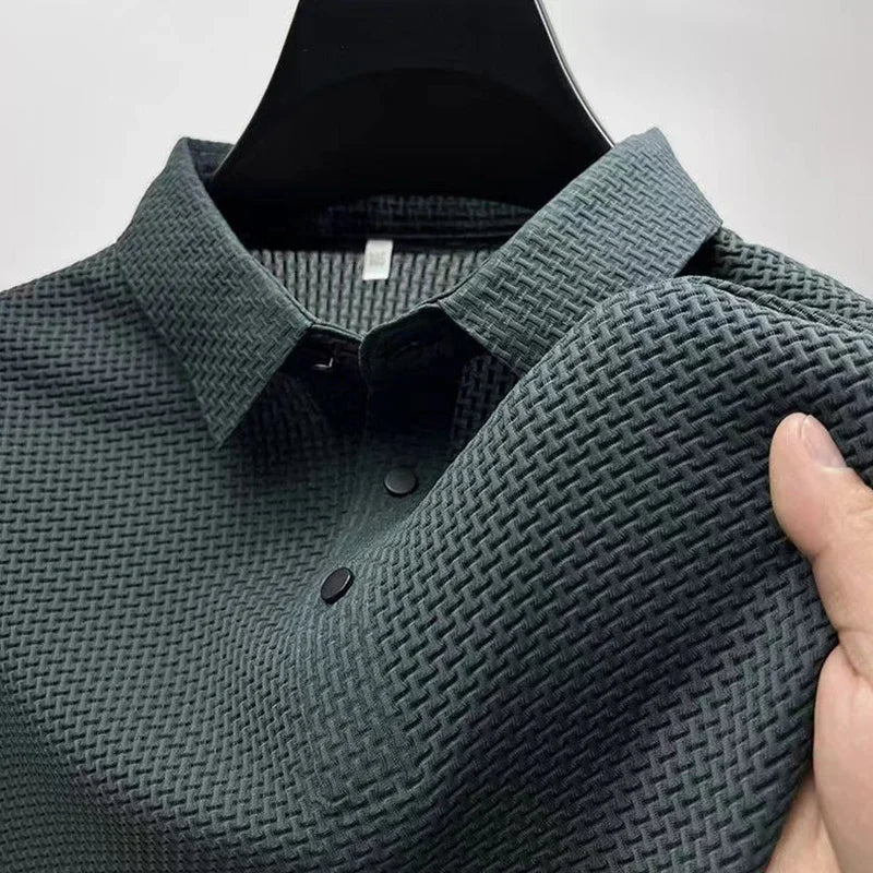 R&z - Men's Business Casual Short Sleeved Bone Flower Solid Color POLO
