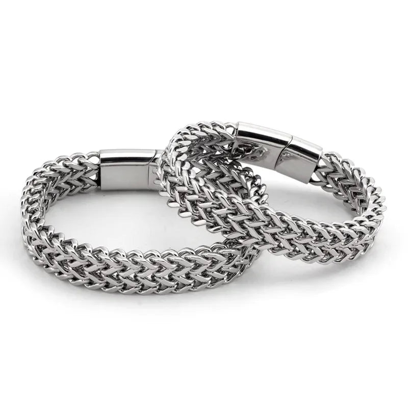 Custom Text Name Men Stainless Steel Bracelets Double Cuban Chain band Magnet buckle Smooth Engrave Logo Bracelet Gift Jewelry