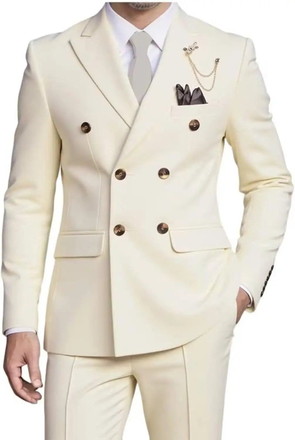 R&z - Suit Set,Business Formal Suit with Pants, Classic 6-Button Design