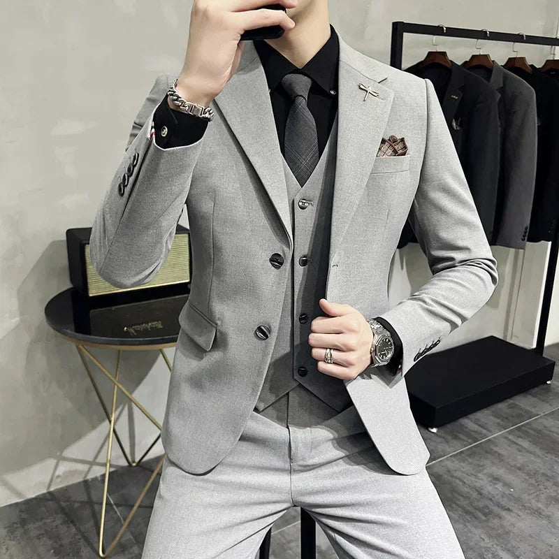 R&z - Jacket + Vest + Pants  High-end Brand Boutique Fashion Solid Color Mens