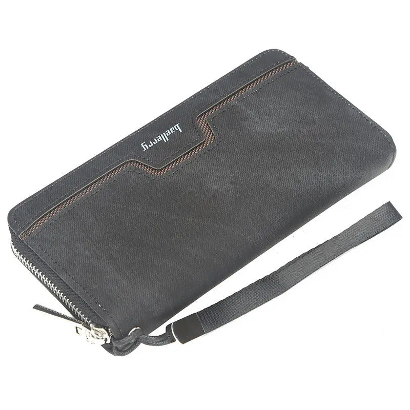 Baellerry Men’s Long Zipper PU Leather Wallet Handbag - Black