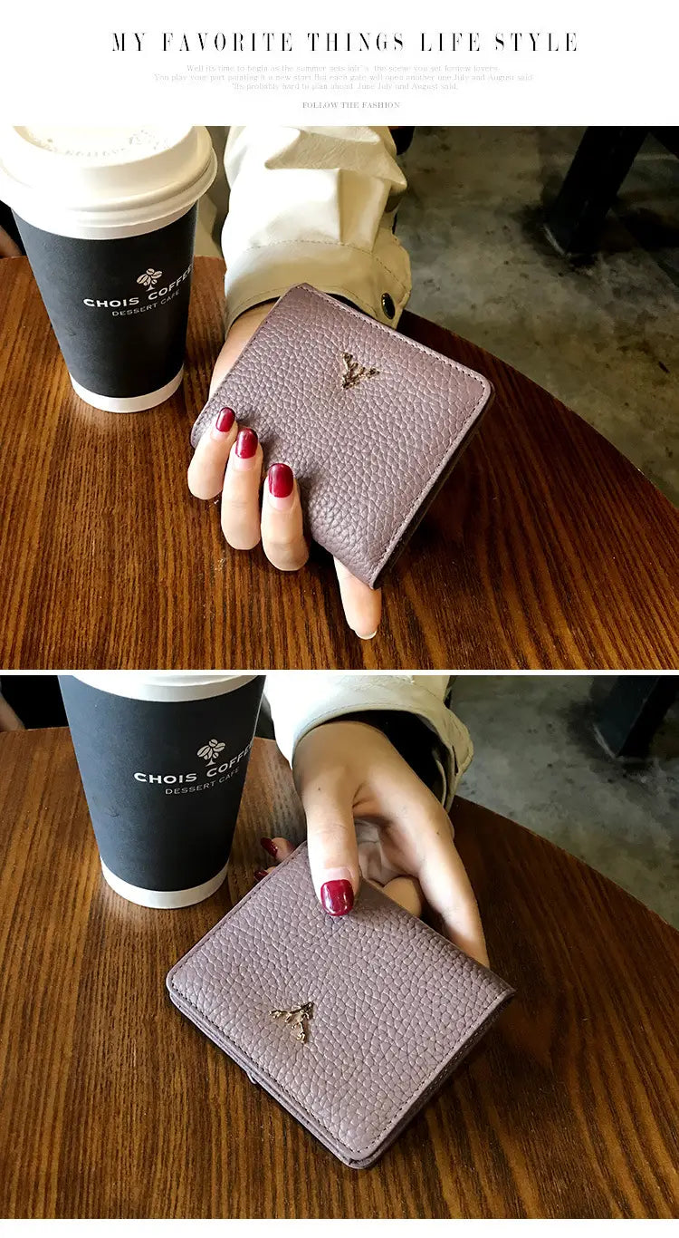 Leather Mini Coin Purse - Women’s Short Folding Wallet