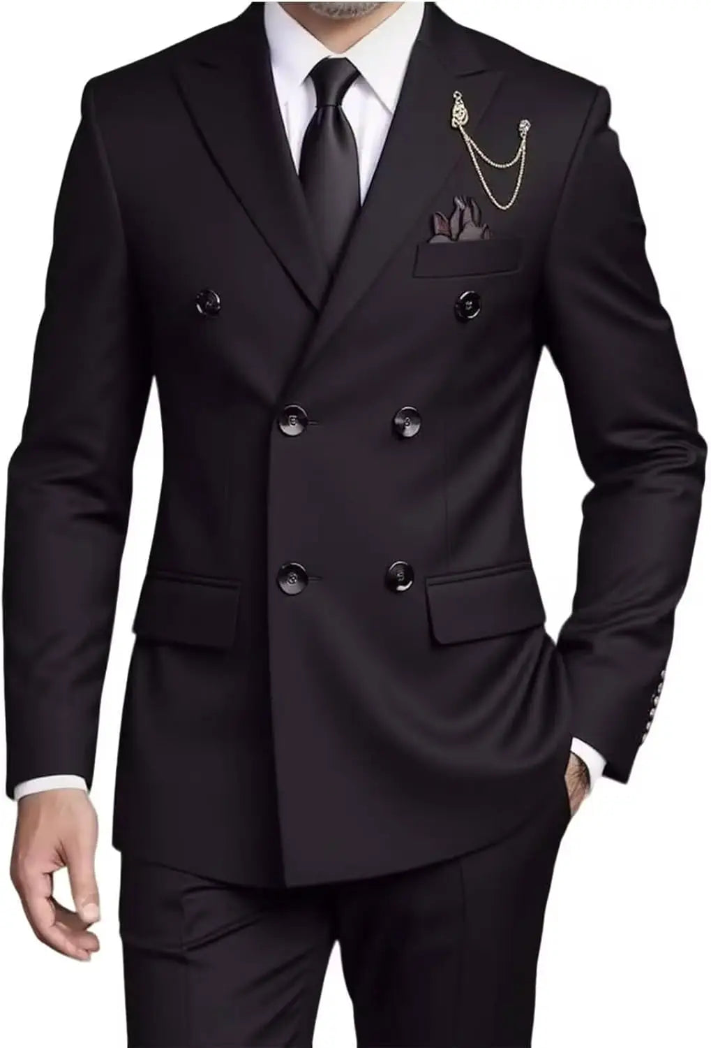 R&z - Suit Set,Business Formal Suit with Pants, Classic 6-Button Design