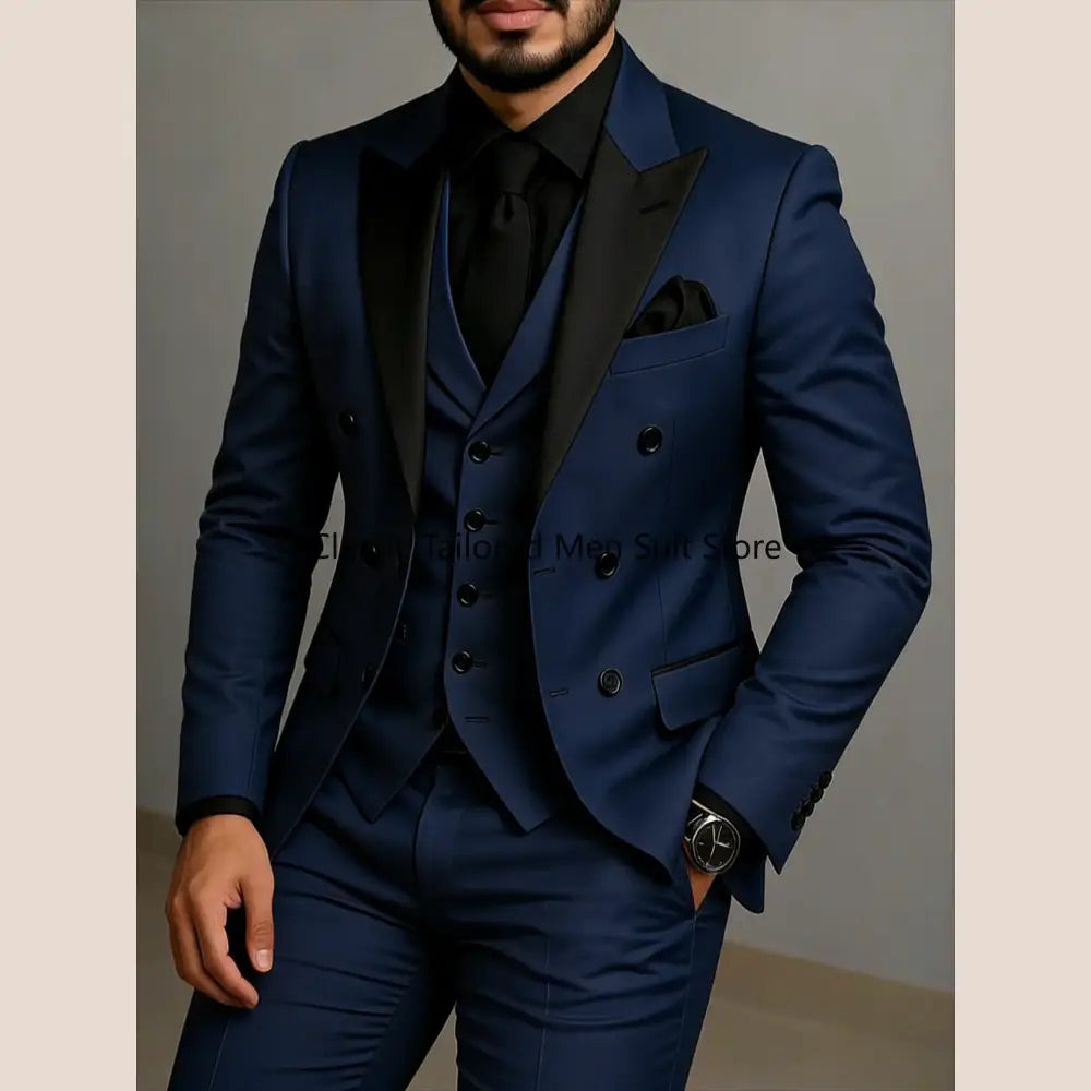 Beige Double Breasted Suit Black Lapel Slim Fit Wedding Suit - as photo11 / M - Executive Business Wear