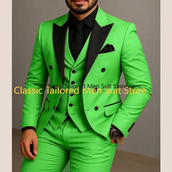 Beige Double Breasted Suit Black Lapel Slim Fit Wedding Suit - as photo5 / 5XL - Executive Business Wear