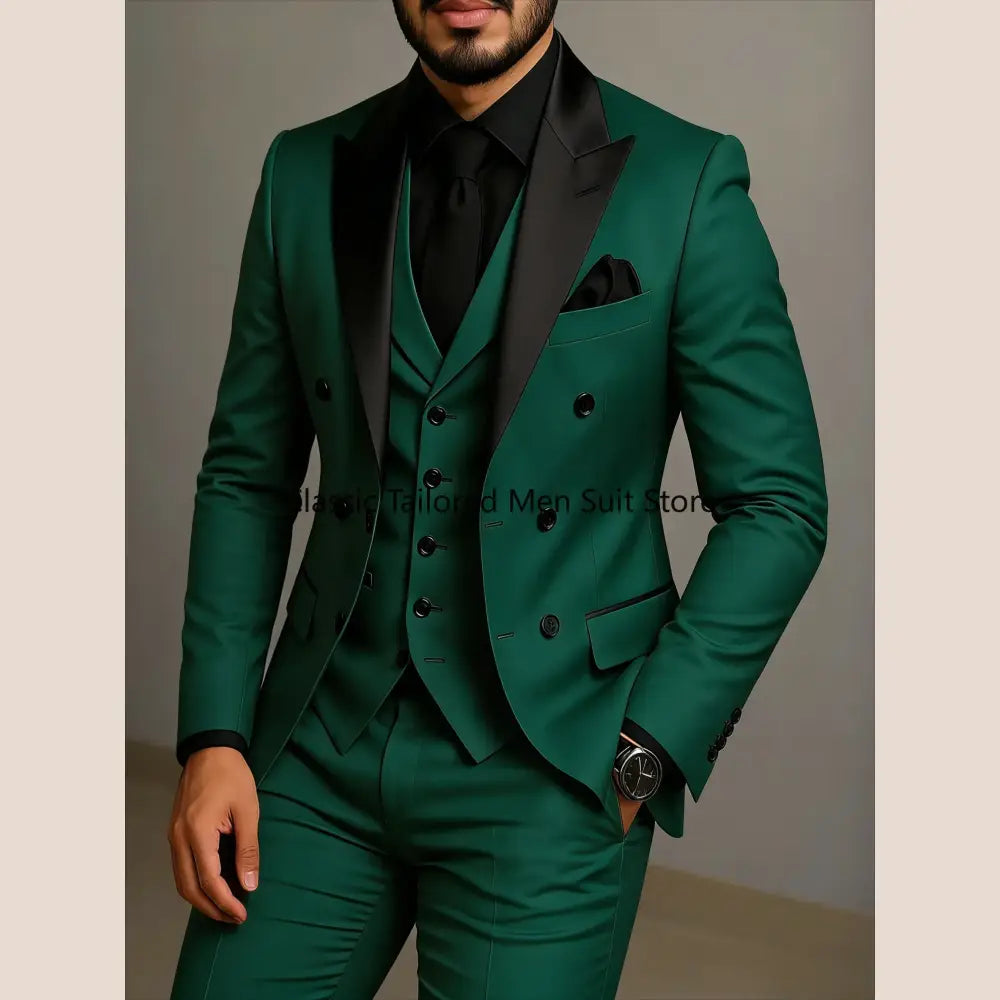 Beige Double Breasted Suit Black Lapel Slim Fit Wedding Suit - as photo9 / 5XL - Executive Business Wear