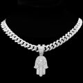 Bling Crystal Hamsa Hand Evil Eye Pendant Zircon Necklace For Women Iced Out Cuban Link Chain Necklace Men Punk Hip Hop