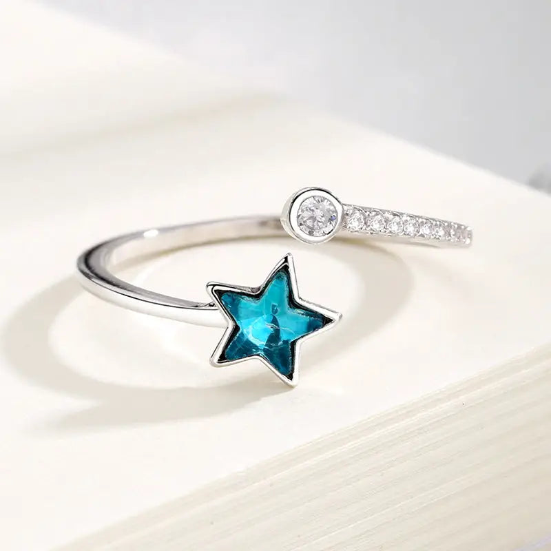 Blue Starry River Five-Pointed Star Ring for Women - Adjustable opening
