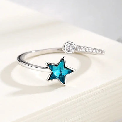 Blue Starry River Five-Pointed Star Ring for Women - Adjustable opening