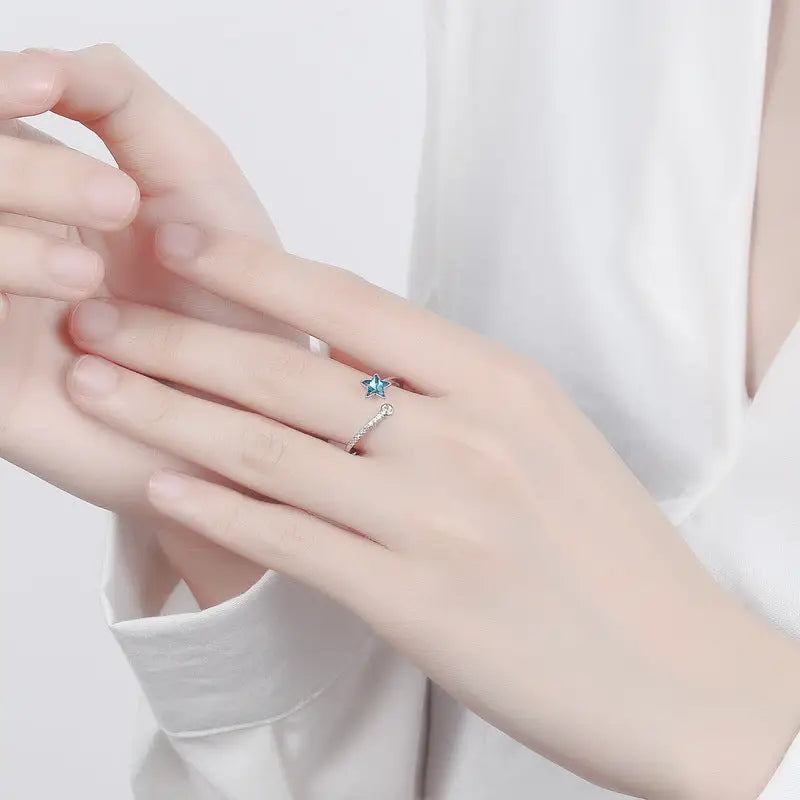 Blue Starry River Five-Pointed Star Ring for Women - Adjustable opening