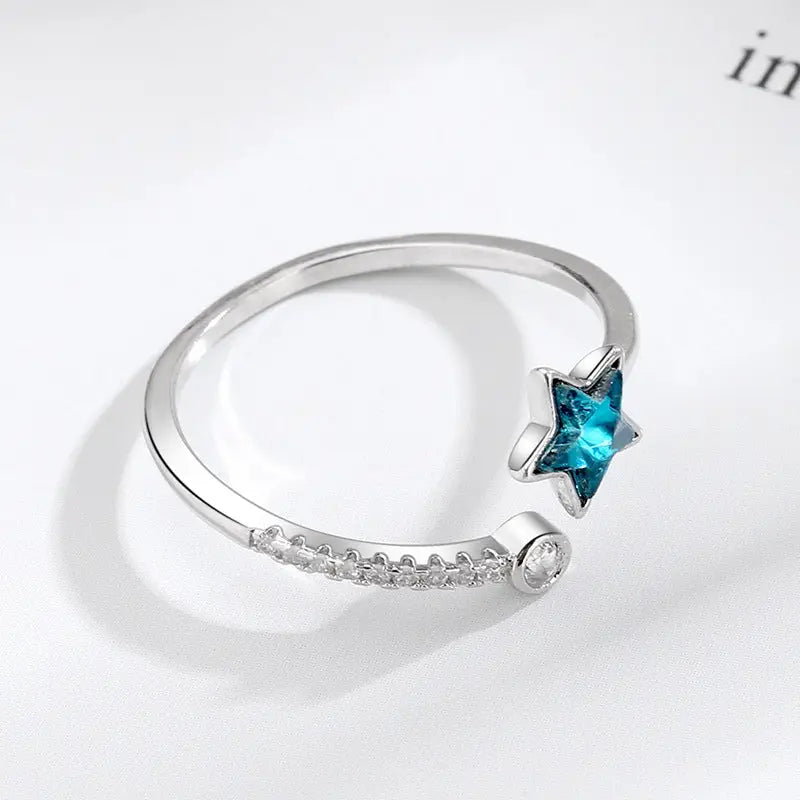 Blue Starry River Five-Pointed Star Ring for Women - Adjustable opening